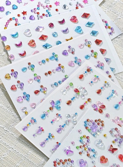 Random Mixed 3D Hair & Face Rhinestone Sticker Sheets