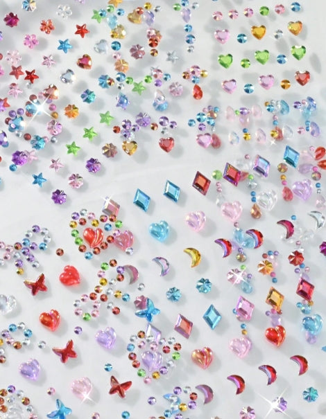 Random Mixed 3D Hair & Face Rhinestone Sticker Sheets
