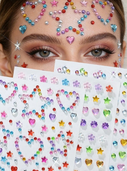Random Mixed 3D Hair & Face Rhinestone Sticker Sheets