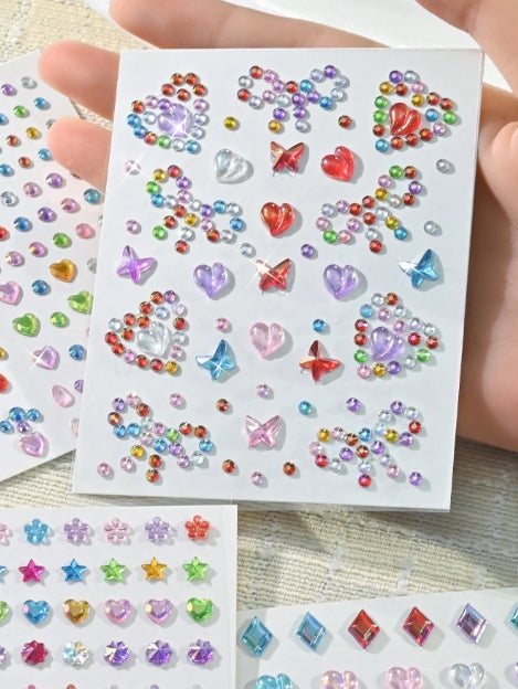 Random Mixed 3D Hair & Face Rhinestone Sticker Sheets