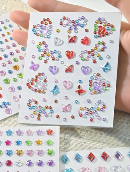 Random Mixed 3D Hair & Face Rhinestone Sticker Sheets