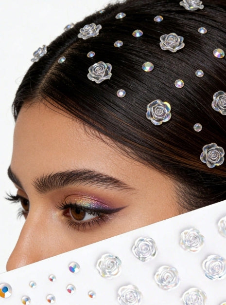 Pearl & 3D Hair Rhinestone Stickers - 1 Sheet