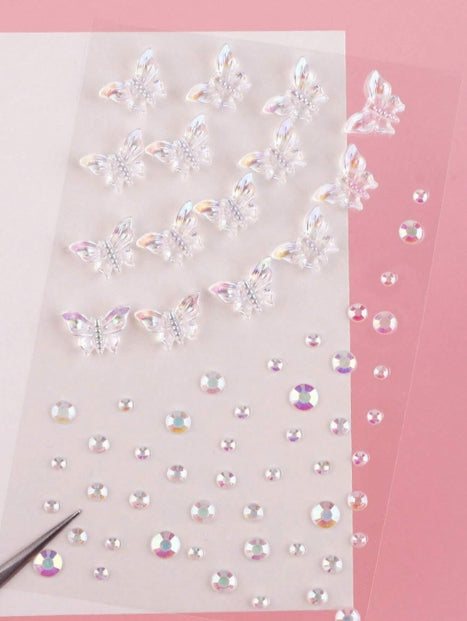 Pearl & 3D Hair Rhinestone Stickers - 1 Sheet