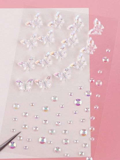 Pearl & 3D Hair Rhinestone Stickers - 1 Sheet
