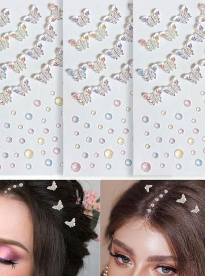 Pearl & 3D Hair Rhinestone Stickers - 1 Sheet