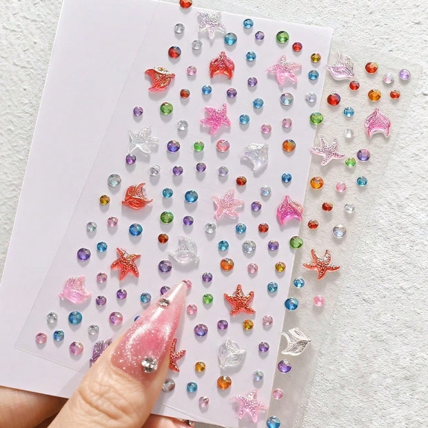 Random Mixed 3D Hair & Face Rhinestone Sticker Sheets