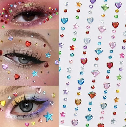 Random Mixed 3D Hair & Face Rhinestone Sticker Sheets