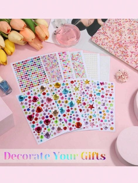 Colorful 3D Gem Sticker Sheets - Randomly Sent