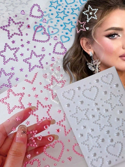 Random Mixed 3D Hair & Face Rhinestone Sticker Sheets