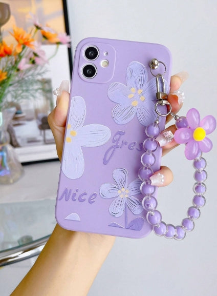 Anti-Fall Purple Phone Case with Flower Stud Bracelet -- GALAXY A05