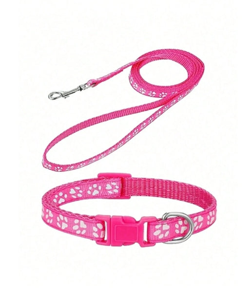 Pink collar set for small dogs and cats with bell