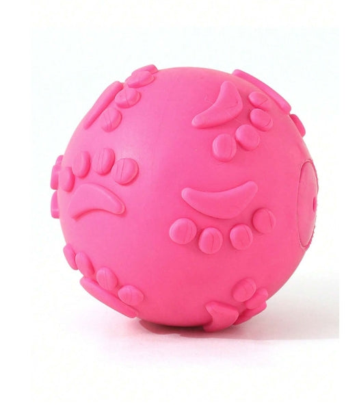 1pc Pink Dog Imprint Latex Chew Ball Toy with Dog Sounds