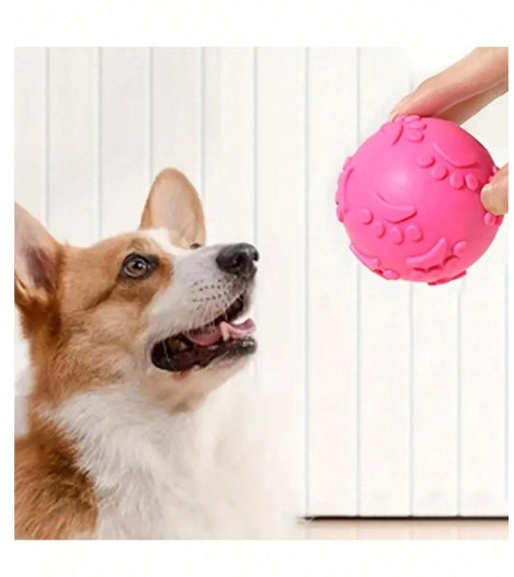 1pc Pink Dog Imprint Latex Chew Ball Toy with Dog Sounds