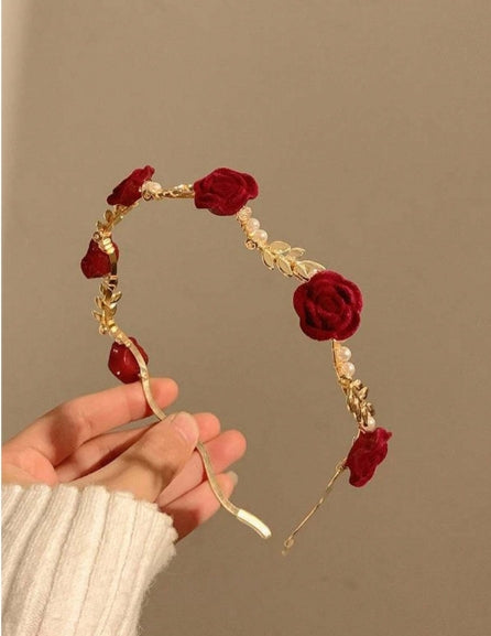 Old Red Rose with Faux Pearl Head Strap