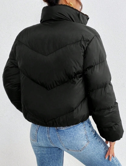 Women's High Neck Regular Black Winter Jacket Size SMALL