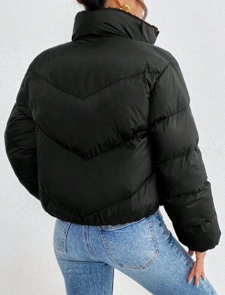 Women's High Neck Regular Black Winter Jacket Size SMALL
