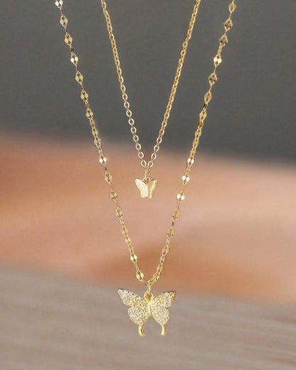 Gold Two-Layer Butterfly Necklace
