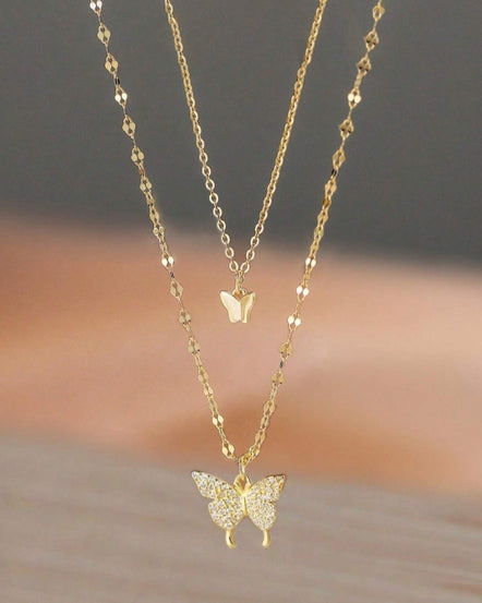 Gold Two-Layer Butterfly Necklace