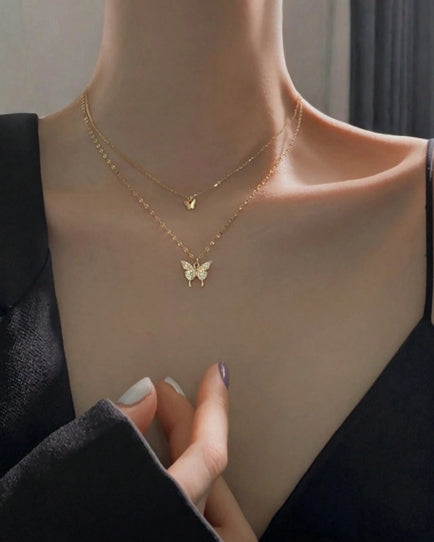 Gold Two-Layer Butterfly Necklace