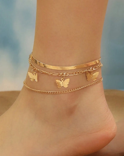 3pcs butterfly ankle strap with chain