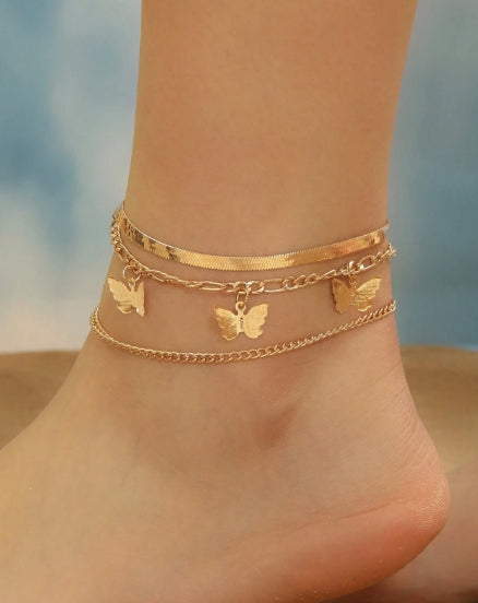 3pcs butterfly ankle strap with chain