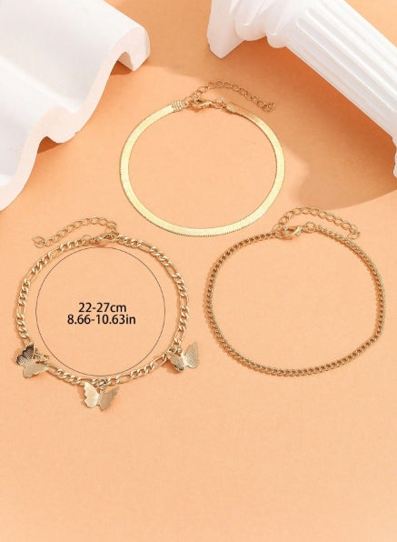 3pcs butterfly ankle strap with chain