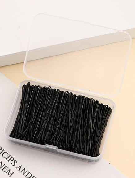 150pcs Black Solid Casual Bobby Pin + Box