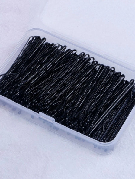 150pcs Black Solid Casual Bobby Pin + Box