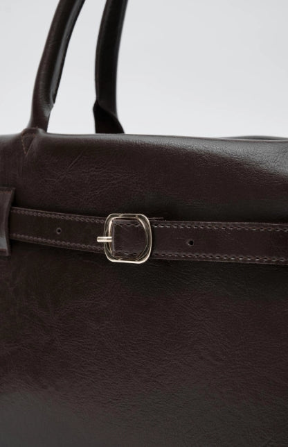 Amor Buckle Detailed Shoulder Bag Bitter Brown
