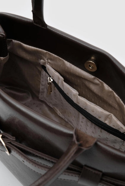 Amor Buckle Detailed Shoulder Bag Bitter Brown