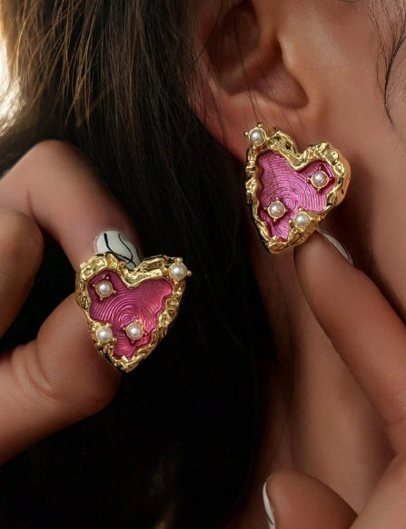Rose Red Heart Shaped Earrings