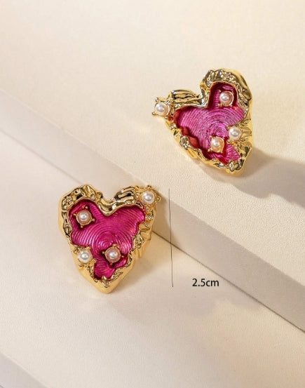 Rose Red Heart Shaped Earrings