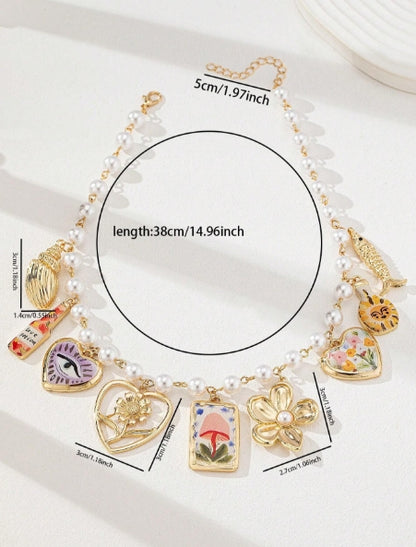 1pc Bohemian artificial pearl bead charms necklace