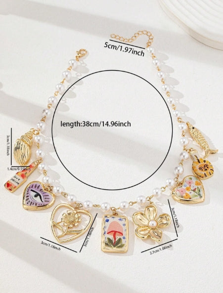 1pc Bohemian artificial pearl bead charms necklace