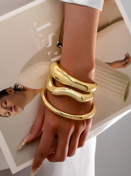 3pcs Gold Color Thick Bracelet Set