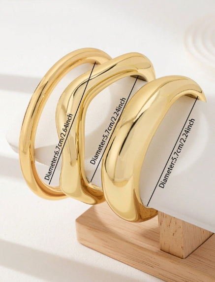 3pcs Gold Color Thick Bracelet Set