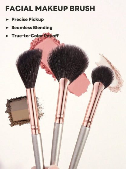 MAANGE 3pcs Professional Makeup Brush Set With Fan, Powder & Blush Brush