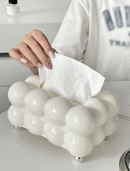 1pc Cream-Colored Plastic Cute Marshmallow Shaped Tissue Box