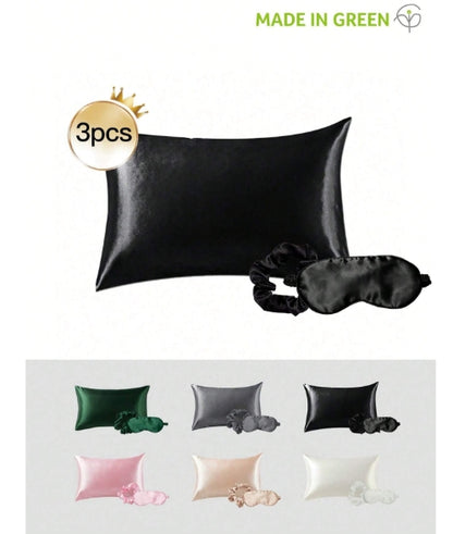 3pcs Satin set (pillow case + eye mask + scrunchie)