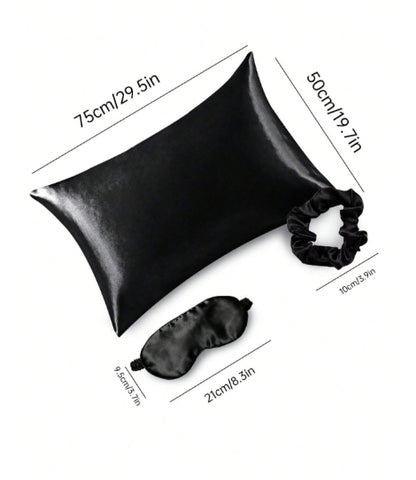 3pcs Satin set (pillow case + eye mask + scrunchie)