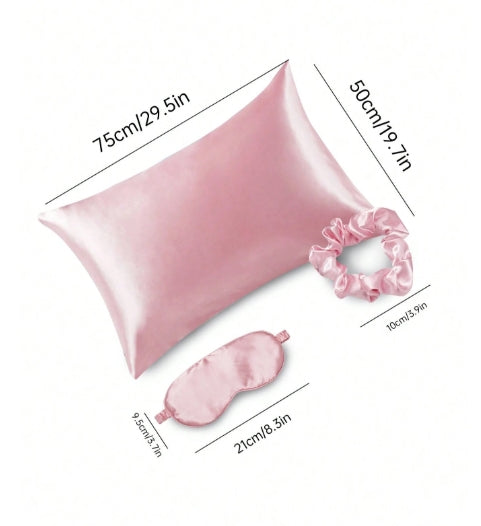 3pcs Satin set (pillow case + eye mask + scrunchie)