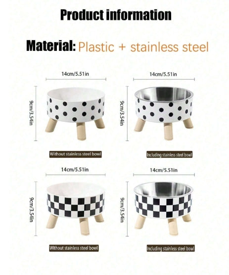 1pc Black & White Dot Round Pet Bowl With Adjustable Stand