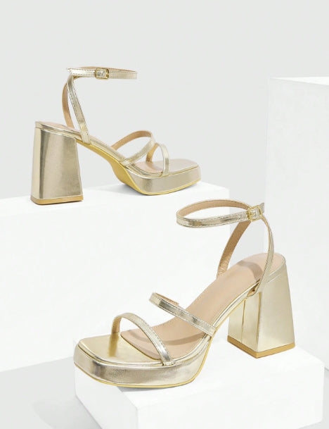 CUCCOO SZL Women's High Heel Sandals with Gold Stripes - Size 42