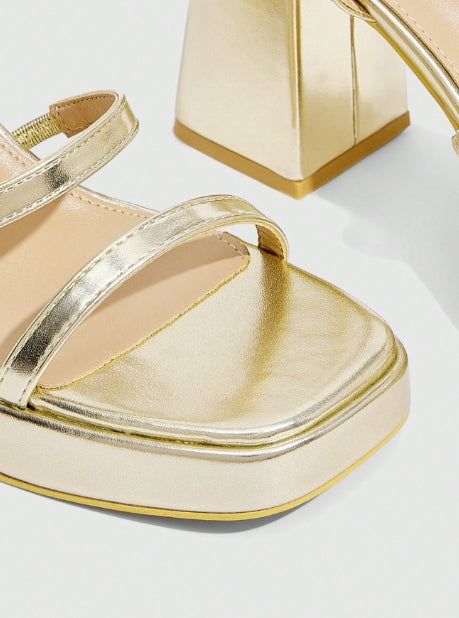 CUCCOO SZL Women's High Heel Sandals with Gold Stripes - Size 42