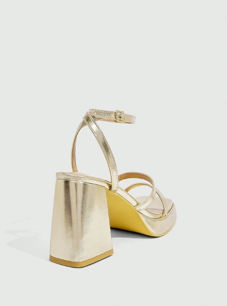 CUCCOO SZL Women's High Heel Sandals with Gold Stripes - Size 42