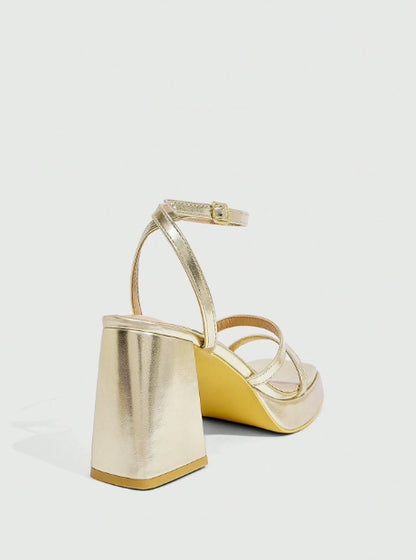 CUCCOO SZL Women's High Heel Sandals with Gold Stripes - Size 42