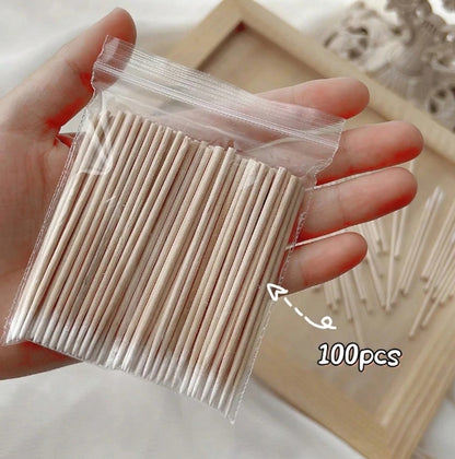 100pcs Nail Wood Swab Cleaning Stick