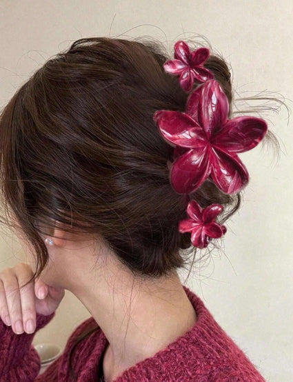3pcs Floral Hair Clips Red Smudge (1L + 2S)