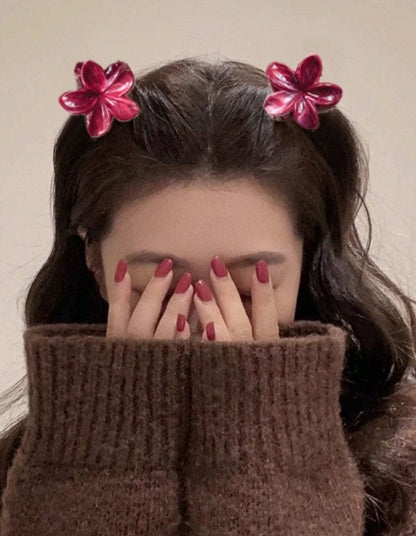 3pcs Floral Hair Clips Red Smudge (1L + 2S)