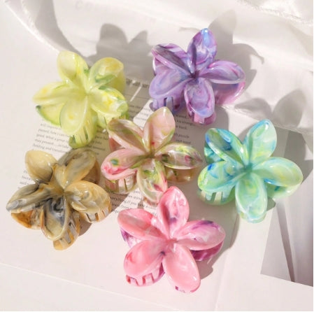1pc Marble Flower Hair Clips 8cm (Random Colors)